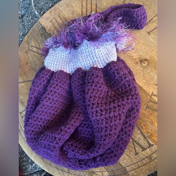 New! Handmade Crochet Round Purple Tote Bag - Picture 1 of 6